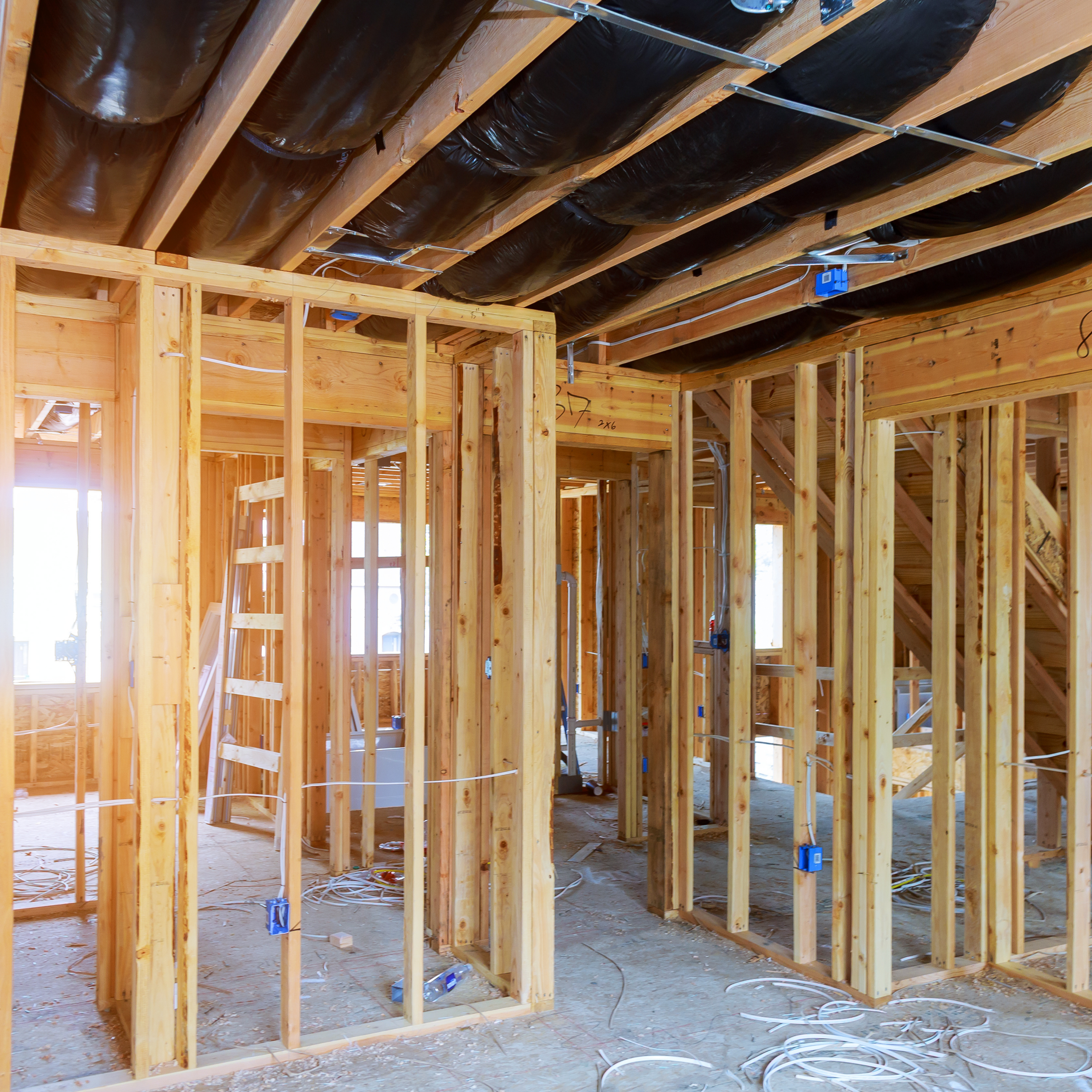 Interior renovation framing and construction in progress